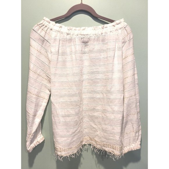 NWOT Lemlem White Gold Accent Long Sleeve Lightweight Elastic Tie Neckline Sz S - Picture 5 of 7